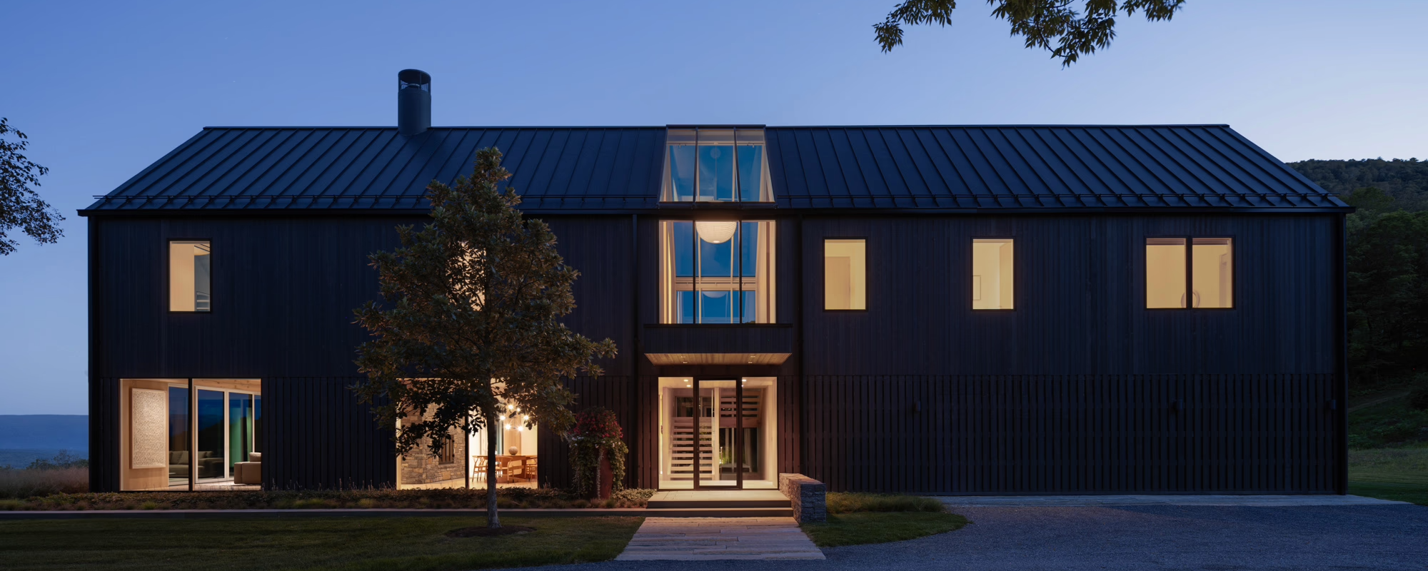 Dark house with lights on