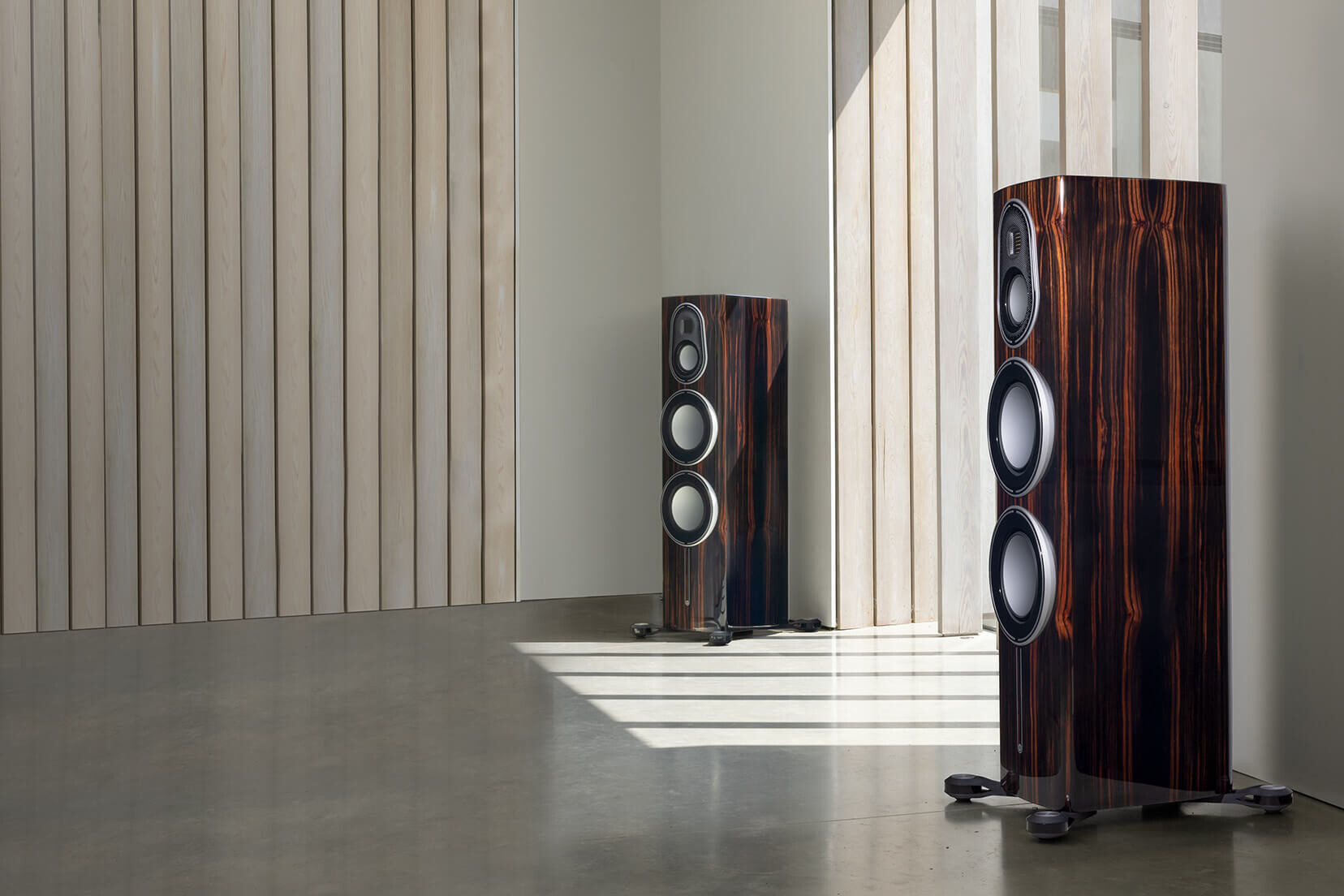 Two Wood Toned Hi-Performance Audio Speakers