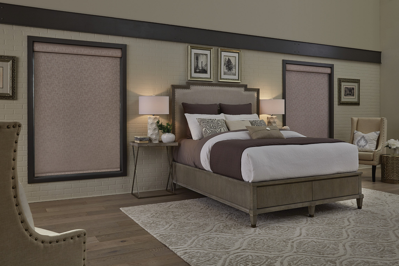 Premium Indoor Blackout Roller Shades in an Upscale Bedroom