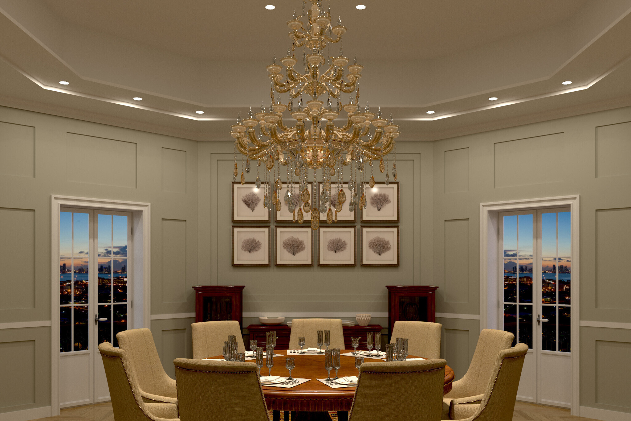 Formal Dining Room With Warm Dimming Lutron LED Lighting