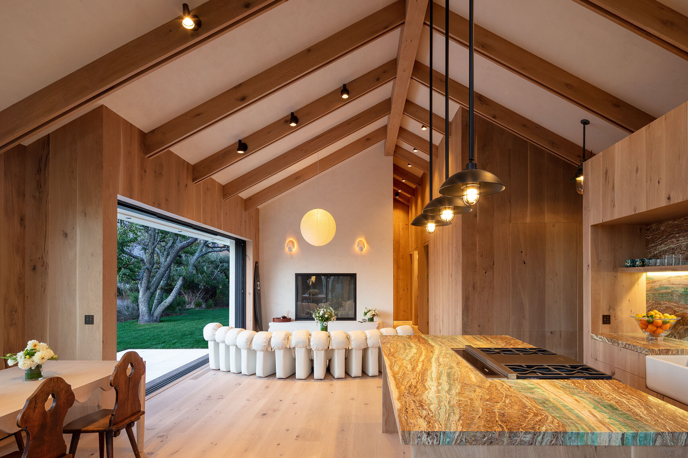 Ketra Tunable LED Lighting in Pendants from A-Frame Ceiling