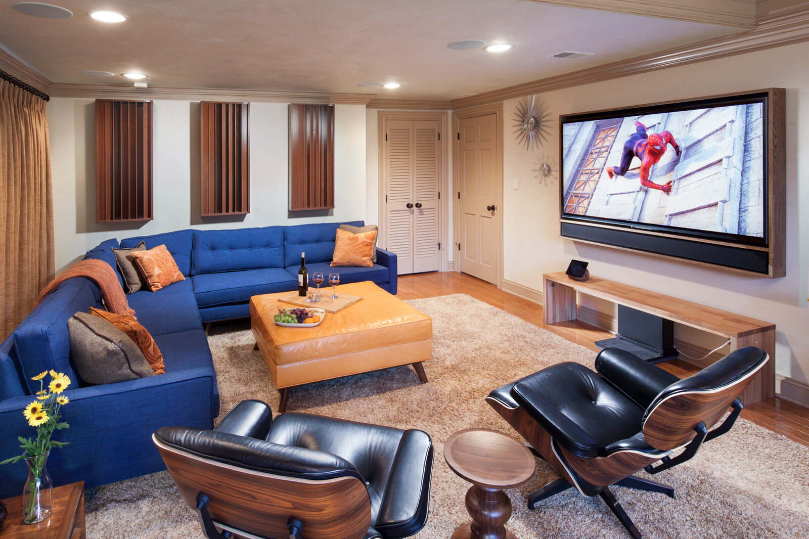Home Theatre Room With Hi-Def Flat Panel TV & Architectural Loudspeakers