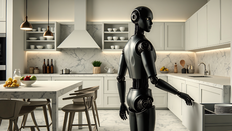 Robot Organizes Dishes in a Luxury Kitchen